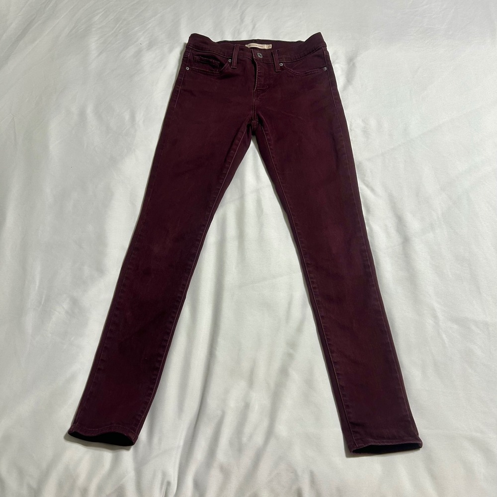 Levis 311 Shaping Skinny Jeans Womens 25 Burgundy Maroon Mid Rise Stretch Denim